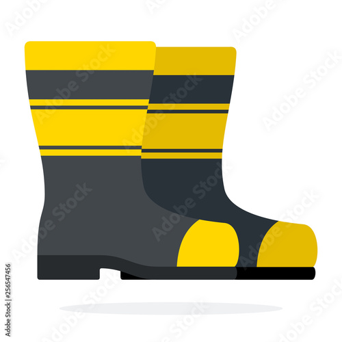 Rubber boots for firefighters flat isolated vector