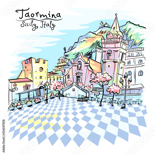 Piazza IX Aprile in Taormina, Sicily, Italy
