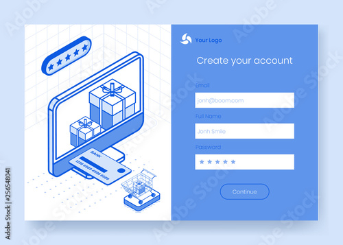 Digital isometric design concept set of online store delivery app 3d icons,ready to use sign in,create account,registration online form.Isometric business financial symbols,web page concept
