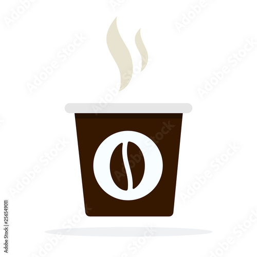 Small black coffee plastic cup with hot smoke vector flat isolated