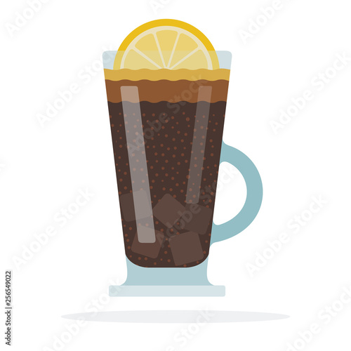 Iced coffee with a lemon in a glass mug vector flat isolated