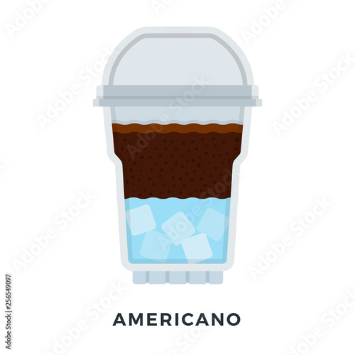 Americano ice coffee in a clear plastic glass vector flat isolated