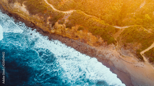 Aerial View of Waves and Beach Along the Great Ocean Road Australia