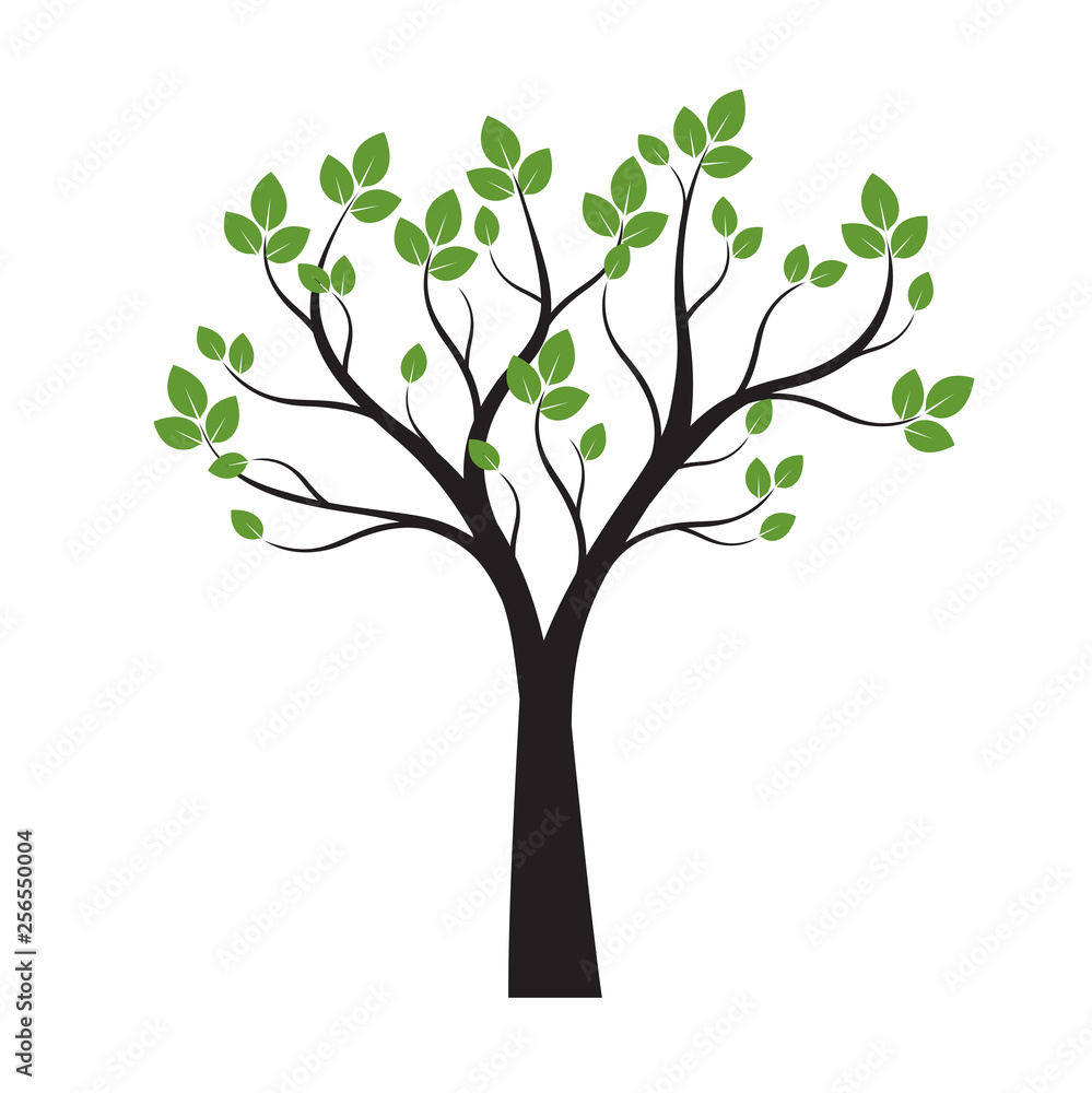 Black Tree with Green Leaves on white background. Vector Illustration. Black Tree with Green Leaves on white background. Vector Illustration.