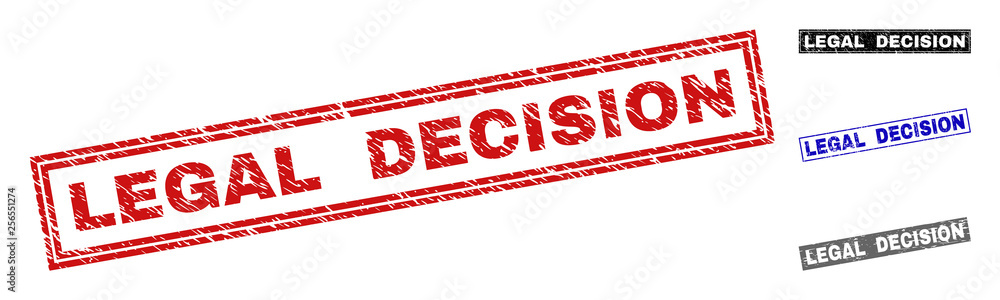Grunge LEGAL DECISION rectangle stamp seals isolated on a white background. Rectangular seals with grunge texture in red, blue, black and grey colors. Grunge LEGAL DECISION rectangle stamp seals isolated on a white background. Rectangular seals with grunge texture in red, blue, black and grey colors.