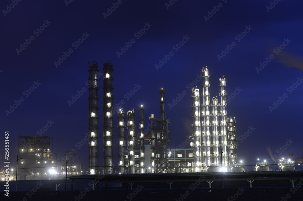 Modern factory at night