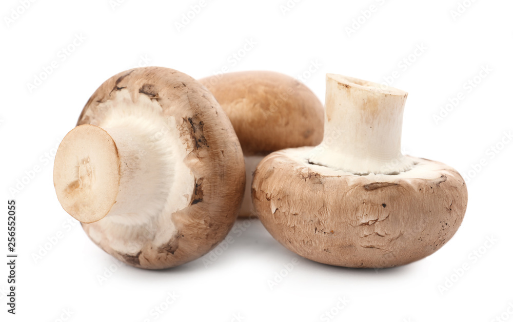 Fresh raw champignon mushrooms on white background Fresh raw champignon mushrooms on white background