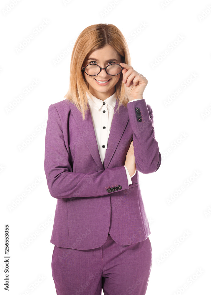 Portrait of successful businesswoman posing on white background Portrait of successful businesswoman posing on white background