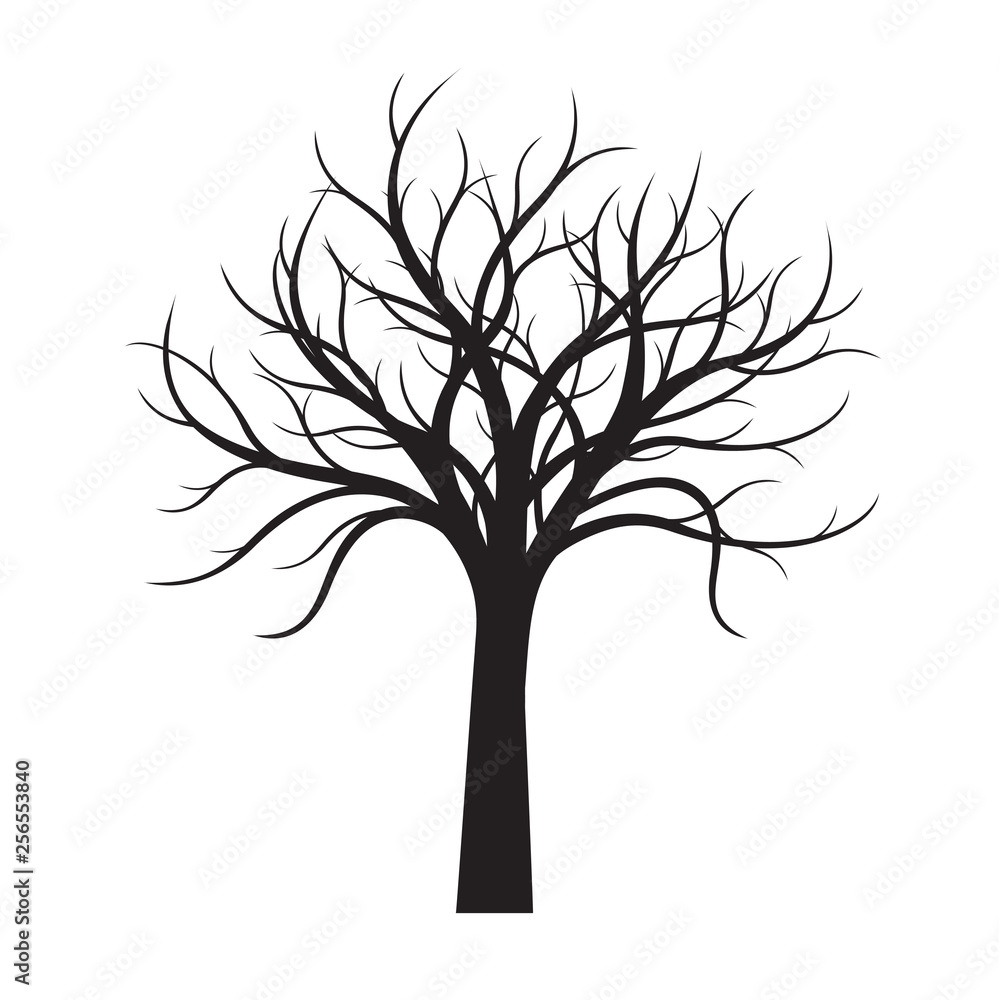 Obraz premium Black naked Tree white background. Vector Illustration.