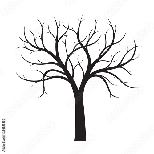Black naked Tree white background. Vector Illustration.