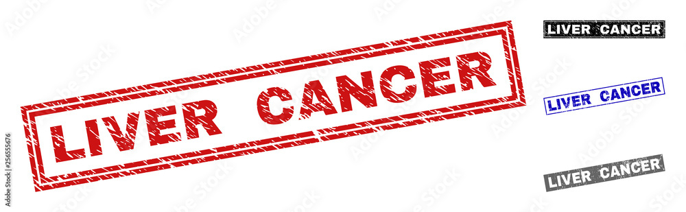 Grunge LIVER CANCER rectangle stamp seals isolated on a white background. Rectangular seals with distress texture in red, blue, black and grey colors. Grunge LIVER CANCER rectangle stamp seals isolated on a white background. Rectangular seals with distress texture in red, blue, black and grey colors.