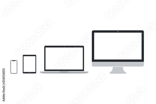 Set of flat smart phone, tablet pc, laptop, desktop pc