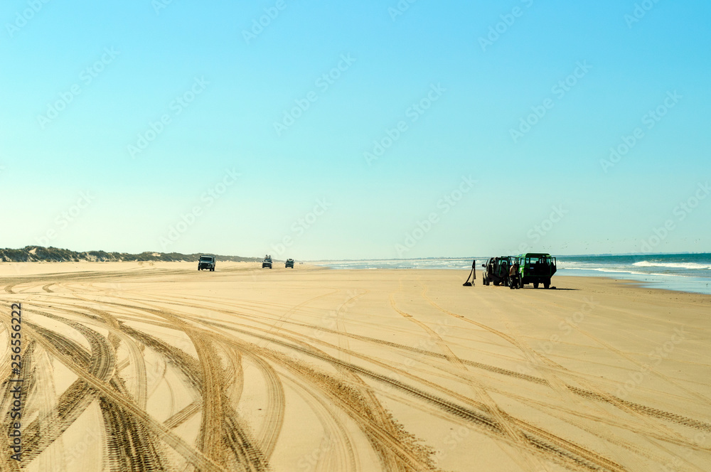 Obraz premium Orilla de playa con marcas de ruedas de coche 03