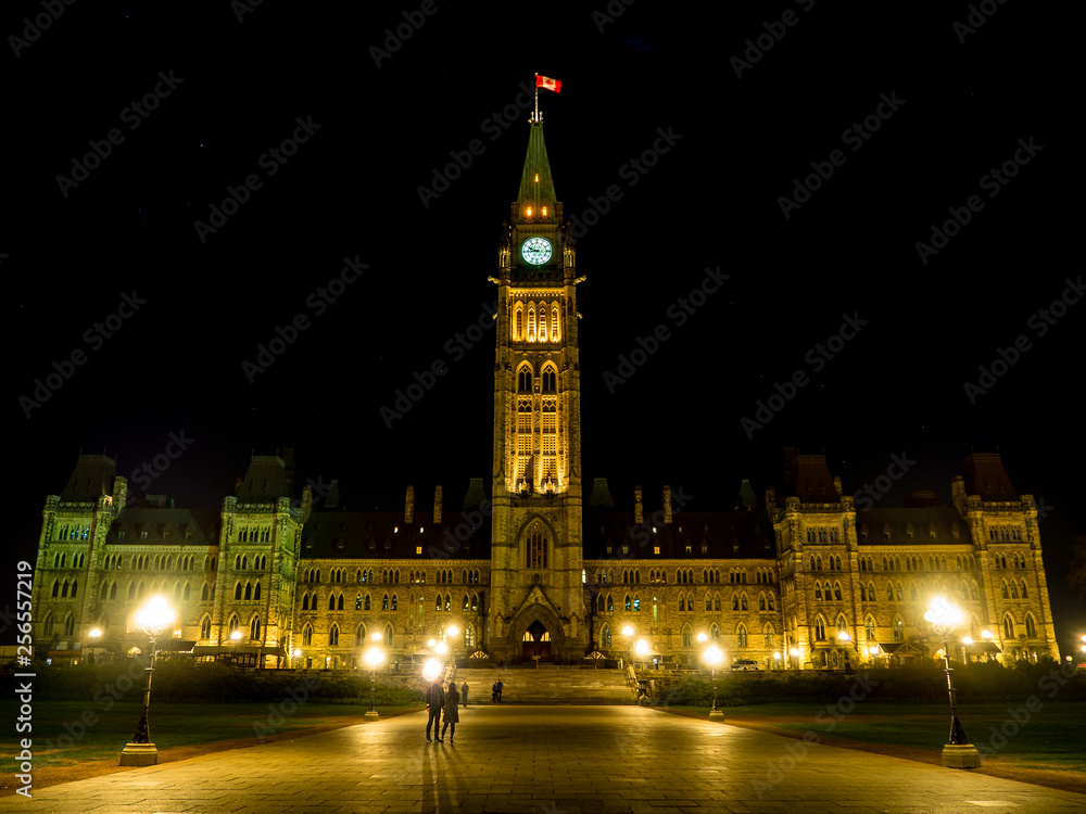 The Centre Block and the Peace Tower on the Parliament Hill, Ottawa, Canada in the evening 