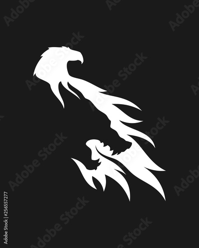 Wolf and eagle silhouette negative space icon