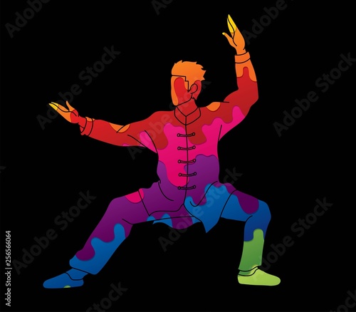 Man Kung Fu pose ready to fight graphic vector