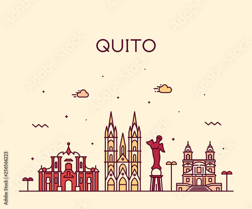 Quito skyline Ecuador vector city linear style