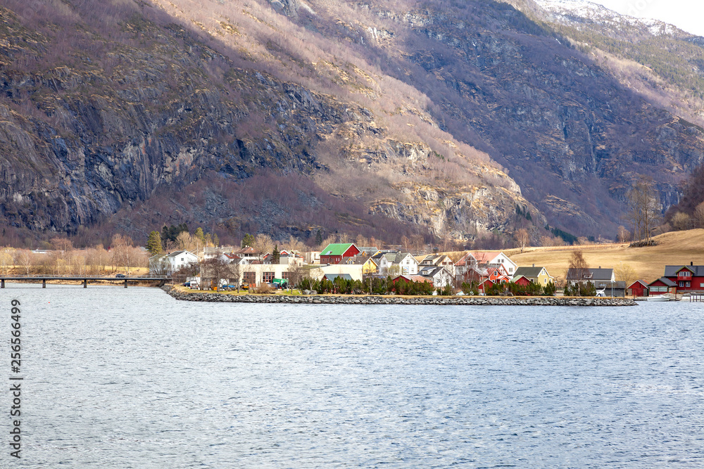 Norway. The village on the shore of the Sognefjord fjord