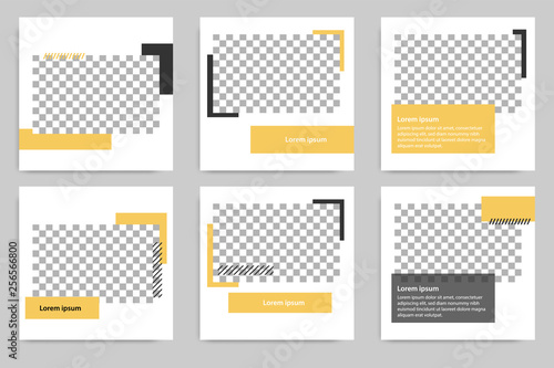 Six Set of Editable minimal modern design banner template. Black and yellow background color with stripe line. Suitable for social media post and web/internet ads. Vector illustration © Adi