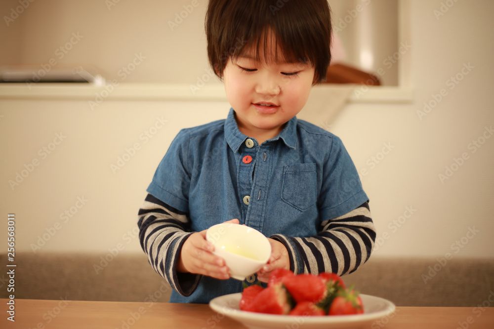 Fototapeta premium イチゴを食べる男の子