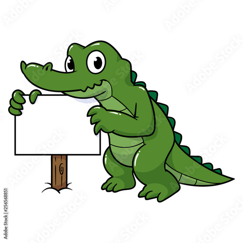 Cartoon Alligator Holding a Blank Sign