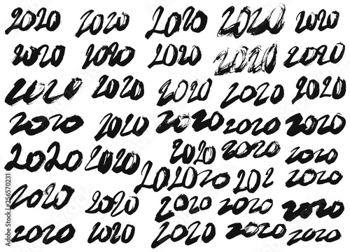 Set of different hand-drawn numbers 2020.
