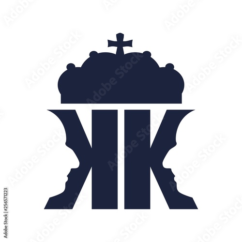 King logo. Royal luxury emblem. Face and crown icon. Business fantasy golden badge with double K letter
