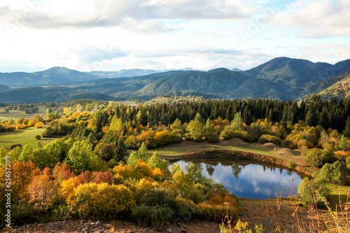 Autumn colorful foliage with lake reflection. savsat/artvin/turkey