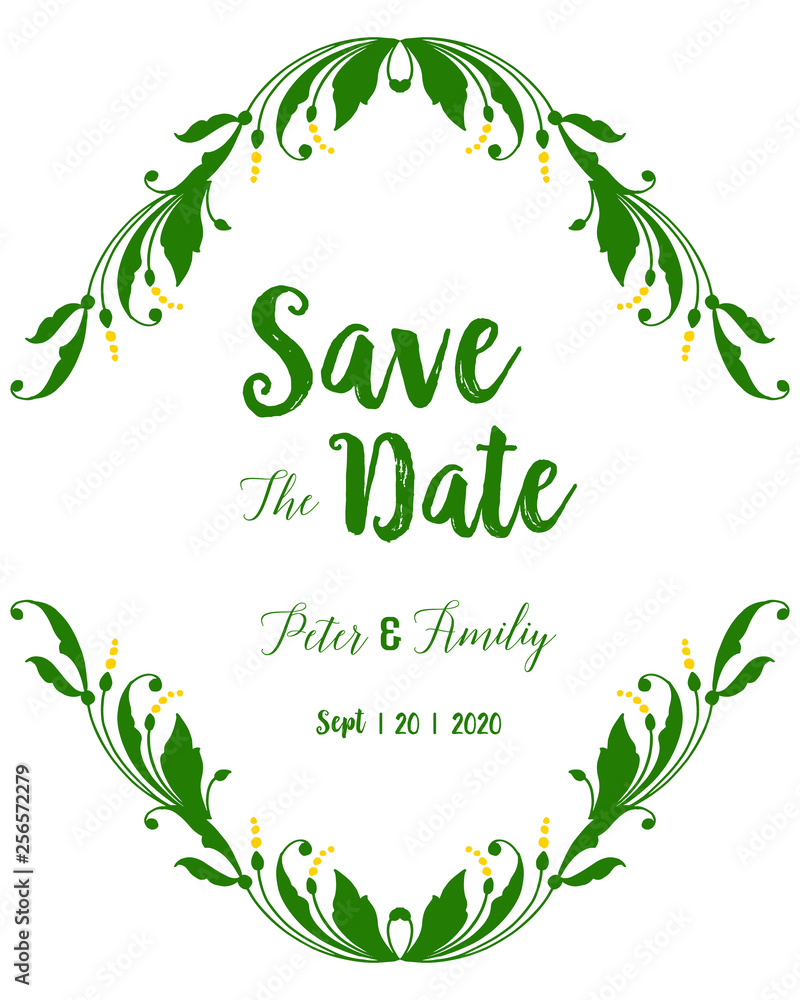Vector illustration leaf floral frame with template save the date