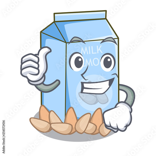 Thumbs up almond milk isolated in the mascot