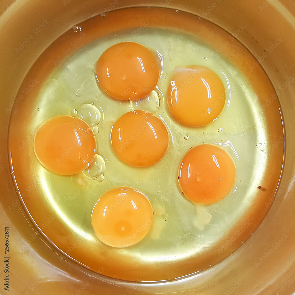 bright and fresh yellow eggs yolk in golden blow for cooking bright and fresh yellow eggs yolk in golden blow for cooking