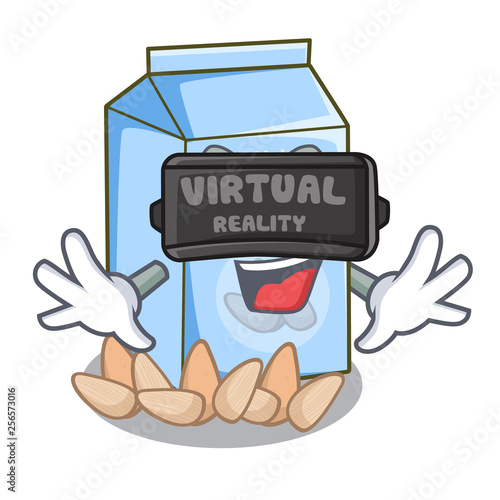 Virtual reality almond milk in the cartoon bottle