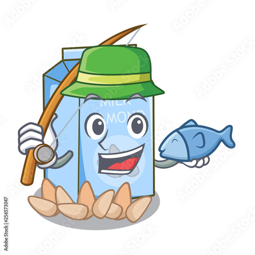 Fishing almond milk in the cartoon bottle