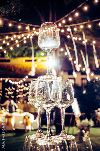 This is vine glasses stair in night wedding day, retro background