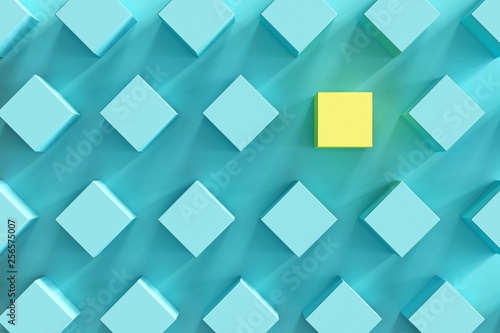 Tableau sur toile outstanding yellow box among blue boxes on light blue background