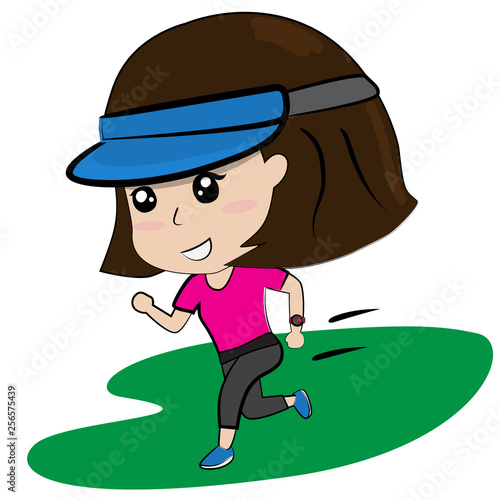 young girl running work out cartoon vector