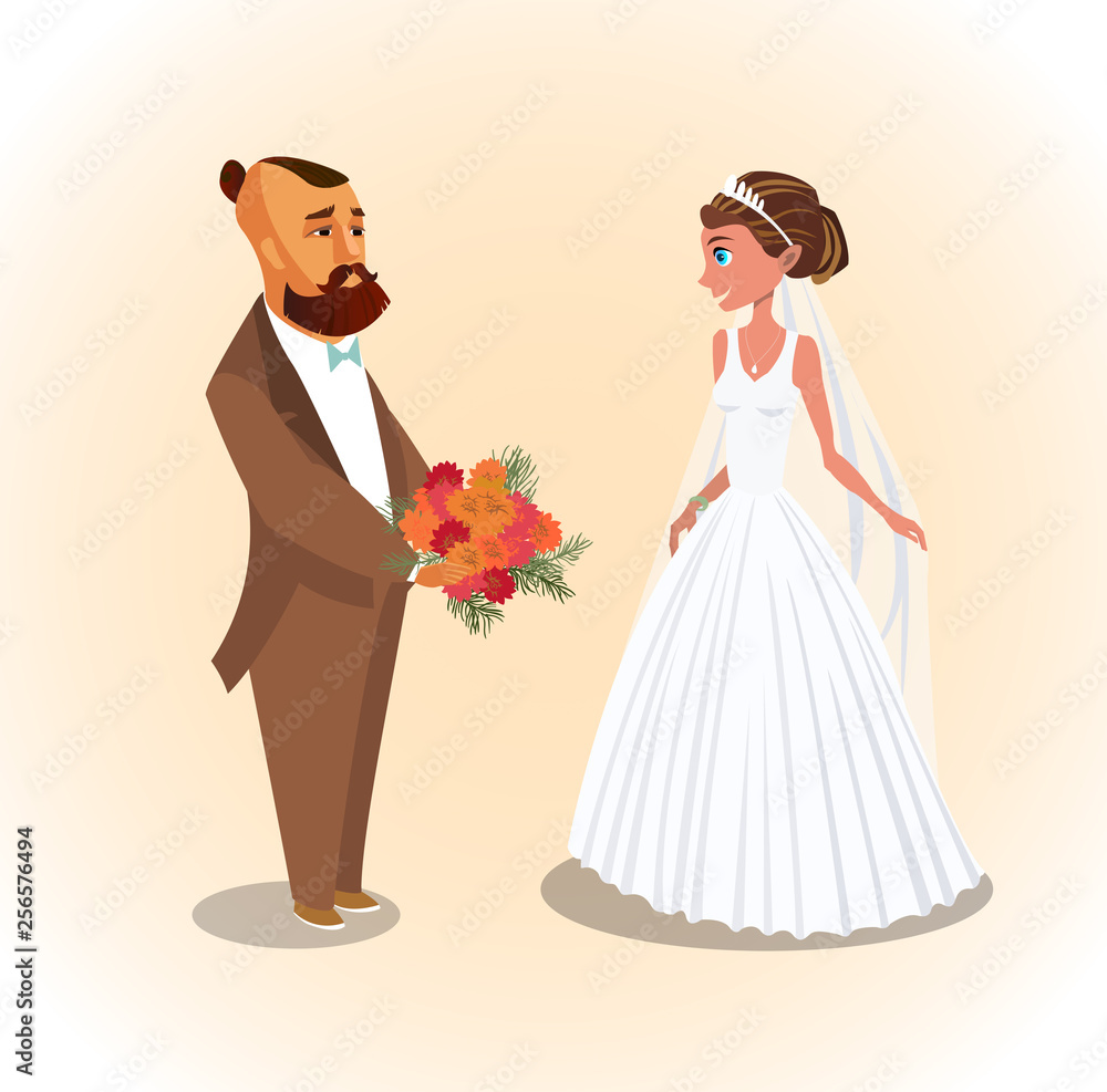 Bride and Groom, Newlyweds Vector Illustration Bride and Groom, Newlyweds Vector Illustration