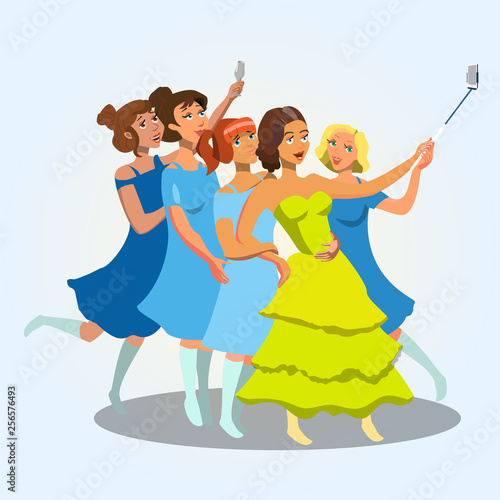 Young Women taking Selfie Vector Illustration