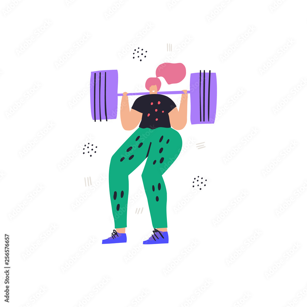 Woman doing squats with barbell illustration Woman doing squats with barbell illustration
