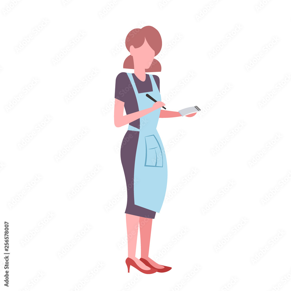 waitress wearing apron woman making notes in notepad professional occupation concept female cartoon character full length flat isolated waitress wearing apron woman making notes in notepad professional occupation concept female cartoon character full length flat isolated