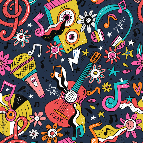 Rock n roll doodle vector seamless pattern