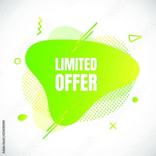 Modern liquid abstract special offer price sign LIMITED OFFER text gradient flat style design fluid vector colorful vector illustration banner simple shape advertising big sale or clearance symbol.