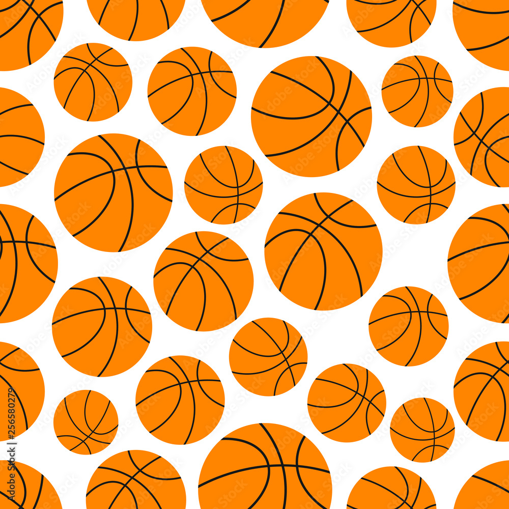 Seamless pattern with orange basketball balls flat style design vector illustration isolated on white background. Basketball - popular sport game and ball - symbol of it.