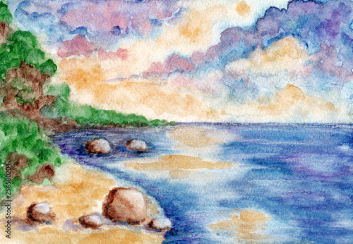 Seashore watercolor landscape
