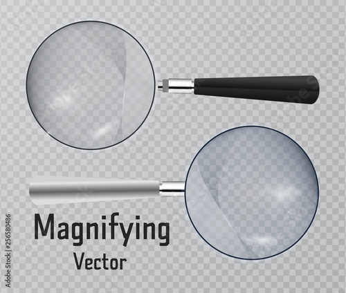 Set of Realistic magnifier. Magnifying glass tool for research and search for your design. Isolated on transparent background illustration.