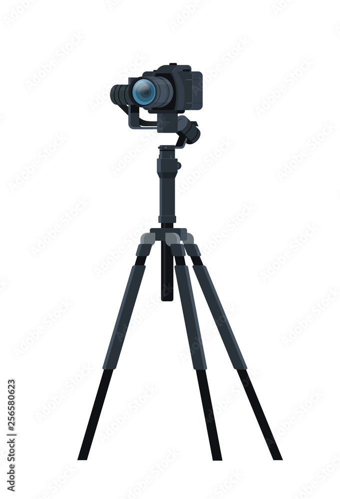 Professional DSLR camera on tripod stabilizer metal Professional DSLR camera on tripod stabilizer metal