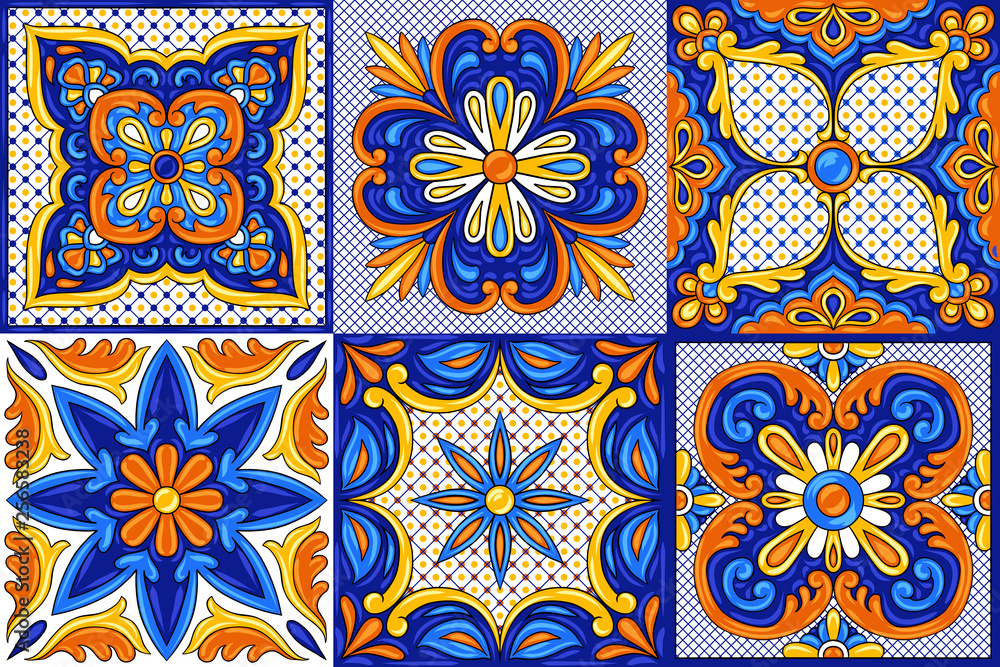 Mexican talavera ceramic tile pattern. Ethnic folk ornament.