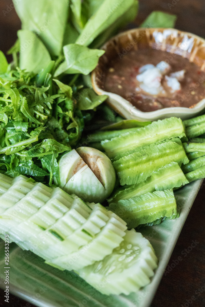 steam vegetables side dish of spicy shrimp paste sauce steam vegetables side dish of spicy shrimp paste sauce