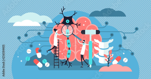 Neurology vector illustration. Flat tiny nerve study doctor persons concept