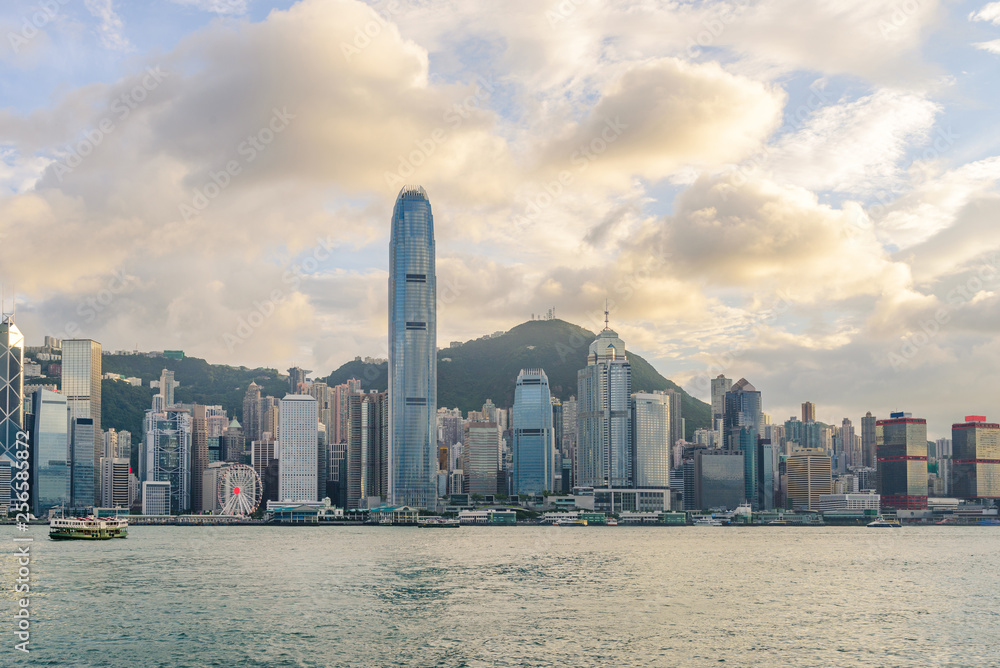 Cityscape and skyline at Victoria Harbour. Popular view point of Hong Kong city
